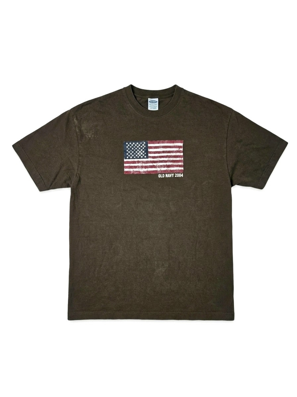 Vintage 2004 Old Navy American Flag Graphic TShirt L Brown Y2K Distressed USA